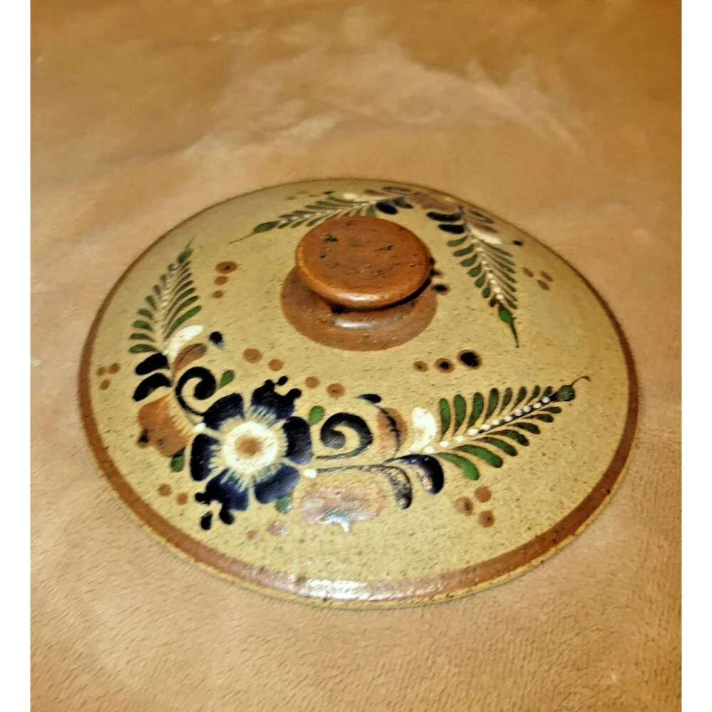 Vintage Netzi Tonala Mexican Pottery Large Soup Tureen Lidded Bowl Bird Floral